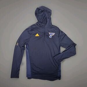 Adidas St Louis Blues Climalite Hoodie Mens M Navy NHL Quarter Zip Pullover
